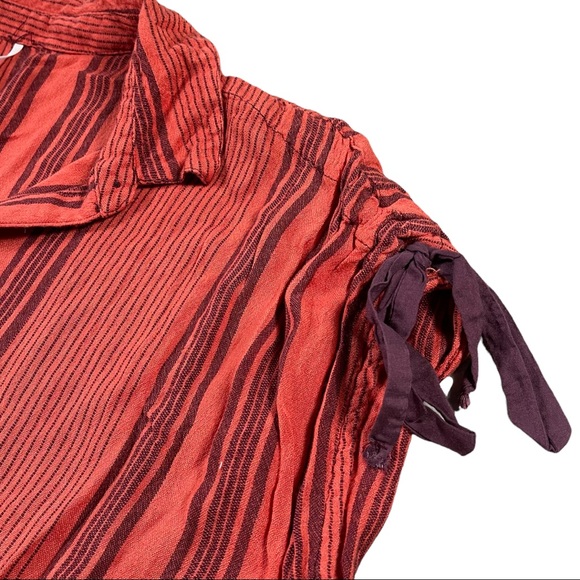 Free People size medium ombré button up maroon & orange striped short sleeve top - Picture 3 of 14